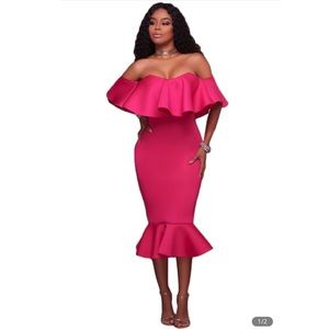 Hot pink ruffle stretch dress